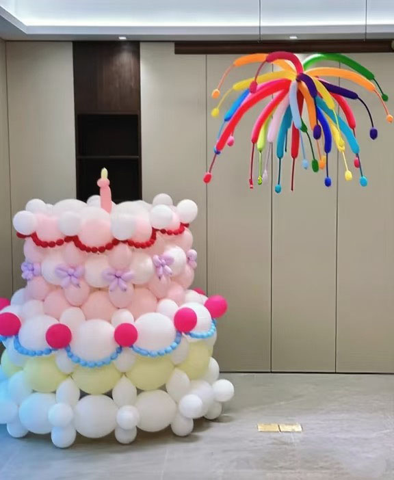 Large balloon cake with fireworks decoration